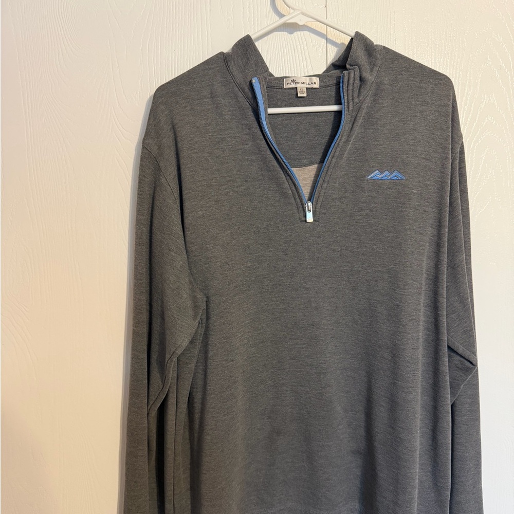Peter Millar Gray Quarter-Zip Pullover with Blue Accents